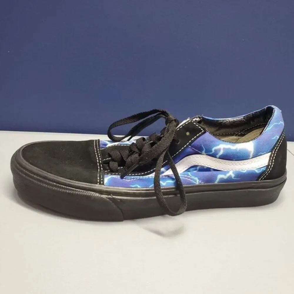 VANS Sk8 Low Top Sneakers Men 8.5 Women 10 Blue Black‎ Fabric Lightning 500714